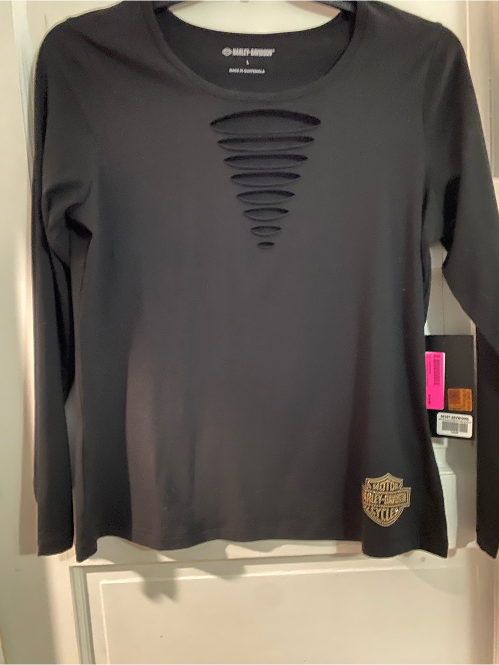 Harley-Davidson Black Long Sleeve Top with Center Cutout Slashes